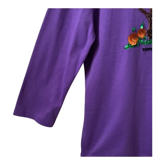 Women's Halloween T-Shirt LARGE Purple Haunted House Beaded Sequins Long Sleeve - Picture 9 of 16